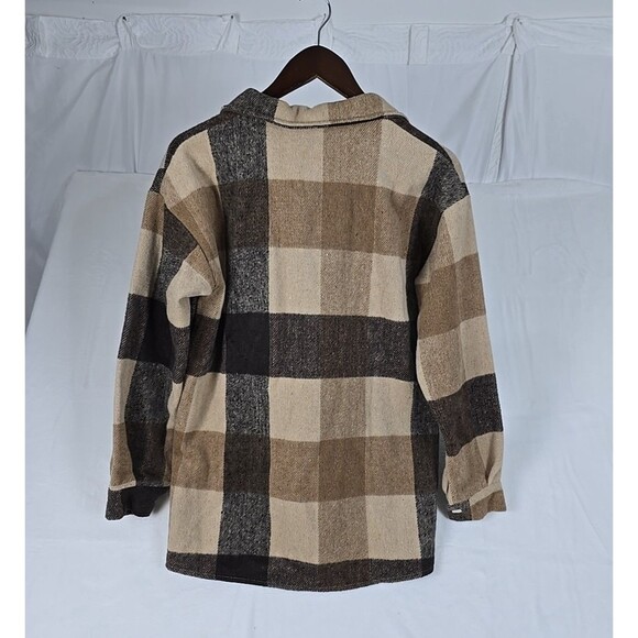 Plaid Snap-Front Men’s Jacket Brown Cotton Blend 2XL Check Pattern Shacket - Picture 2 of 9